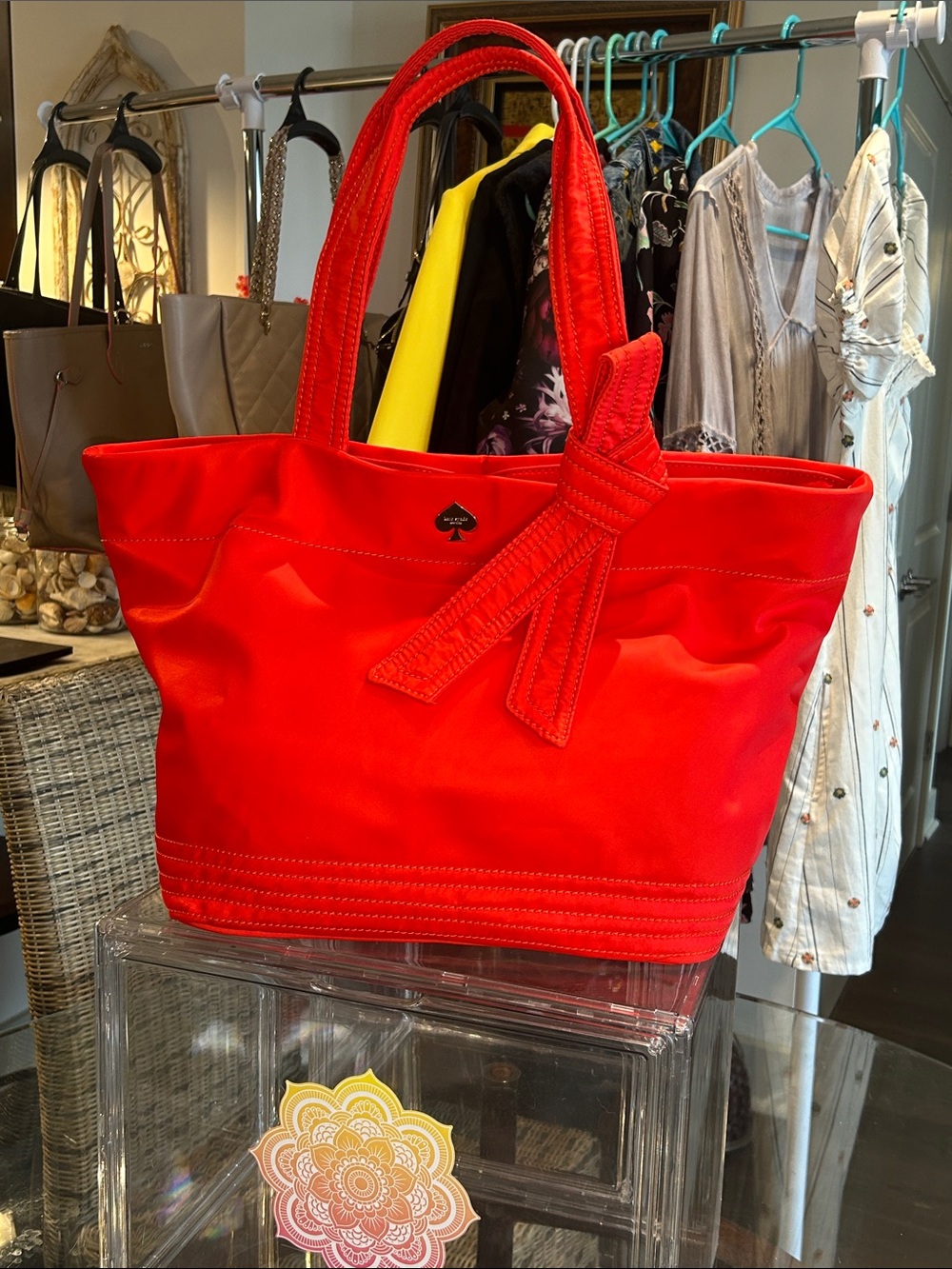 Kate Spade Red Tote Bag with Decorative Knot